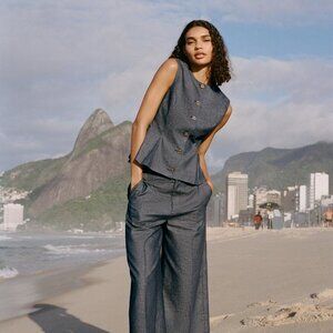 Zara Tailored Linen Peplum Vest – Light Blue Size XS NWT Chic Trendy Minimalist